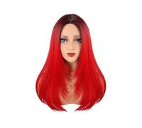 Parrucca lunga 23 pollici liscia per donne, parte centrale, parrucche naturali resistenti al calore in fibre sintetiche Aggiunge volume di capelli (Ombre Red)