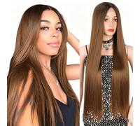 Parrucca Lunga 28 Pollici For Donne Parte Centrale Capelli Sintetici Fibra Resistente Al Calore Aspetto Naturale Realistico Con Clip Sicure Da Indossare Ogni Giorno(C)