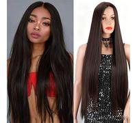 Parrucca Lunga 28 Pollici For Donne Parte Centrale Capelli Sintetici Fibra Resistente Al Calore Aspetto Naturale Realistico Con Clip Sicure Da Indossare Ogni Giorno(D)