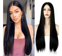 Parrucca Lunga 28 Pollici For Donne Parte Centrale Capelli Sintetici Fibra Resistente Al Calore Aspetto Naturale Realistico Con Clip Sicure Da Indossare Ogni Giorno(E)