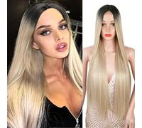 Parrucca Lunga 28 Pollici For Donne Parte Centrale Capelli Sintetici Fibra Resistente Al Calore Aspetto Naturale Realistico Con Clip Sicure Da Indossare Ogni Giorno(B)