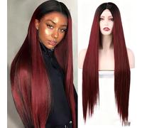 Parrucca Lunga 28 Pollici For Donne Parte Centrale Capelli Sintetici Fibra Resistente Al Calore Aspetto Naturale Realistico Con Clip Sicure Da Indossare Ogni Giorno(F)