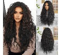 Parrucca lunga 28" riccioluta, di colore nero, bordeaux e multicolore con riflessi, parrucca sintetica da donna romantica e bella, morbida e voluminosa, resistente al calore, perfetta per la vita quot
