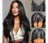 Parrucca lunga 76 cm, liscia, di colore naturale, realizzata con capelli umani brasiliani con ricci a V - non richiede colla. Facile da applicare. Adatta a diverse occasioni. Ideale come regalo per la