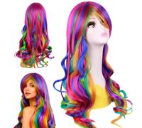 Parrucca Lunga Arcobaleno per Bambina, 27 Pollic/70cm Colorato ondulato lungo arcobaleno parrucca di capelli, Ondulato lungo arco-baleno parrucca di capelli, Parrucca Arcobaleno, Per Carnevale