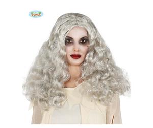Parrucca Lunga Bianca Mossa Riccia Boccoli Bambola Grigia