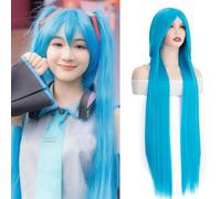 Parrucca lunga blu chiaro con frangia, parrucca liscia per donne, Halloween