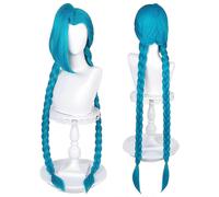 Parrucca lunga blu intrecciata per cosplay di Jinx, parrucca con frangia, parrucca per videogiochi anime