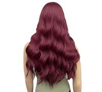 Parrucca Lunga Bordeaux Con Frangia Per Donna, Parrucche Ondulate Naturali Affascinanti Da 24", Fibra Sintetica Resistente Al Calore E Riccia Per Uso Quotidiano