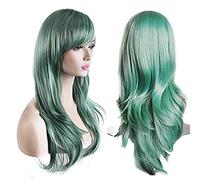 Parrucca lunga capelli mossi sintetica cosplay travestimento donna halloween carnevale verde pastello 65 cm accessorio regalo scenico