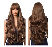 Parrucca lunga castana bionda ombré - Onda morbida con frangia, calda per donne nere(SWLC1222-3BR30)