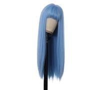 Parrucca lunga da donna diritta blu grigia mista con frangia, parrucche sintetiche naturali a strati for la festa quotidiana di Natale per Donne Affascinanti