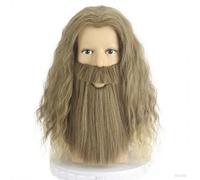 Parrucca lunga da uomo marrone dorato con barba mago parrucca da mago parrucche per costume di Halloween bomboniere da uomo