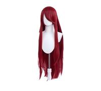 Parrucca lunga da vino rosso 1 pezzo, 100 cm, resistente al calore, con frangia completa, capelli sintetici for le donne