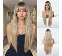 Parrucca Lunga Diritta A Strati Da 30 Pollici - Air Bangs Capelli Sintetici Stile Marrone Scuro A Cuffia Intera, Indossare Tutti I Giorni(D)