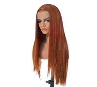 Parrucca Lunga Diritta Arancione Zenzero Ombre For Donne, Parrucche Anteriori In Pizzo Con Parte Centrale, Capelli Sintetici Dall'aspetto Naturale per Donne Affascinanti