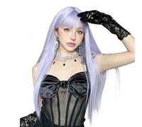 Parrucca Lunga Diritta Color Lavanda Pastello Con Frangia Ad Aria - Capelli Sintetici A Cuffia Intera Dal Colore Lusinghiero, Da Indossare Ogni Giorno Adatta(A)