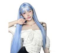 Parrucca Lunga Diritta Color Lavanda Pastello Con Frangia Ad Aria - Capelli Sintetici A Cuffia Intera Dal Colore Lusinghiero, Da Indossare Ogni Giorno Adatta(C)