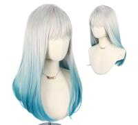 Parrucca Lunga Diritta Grigio Verde Da Donna, Parrucca Sintetica Per Cosplay Anime Con Frangia Per La Festa In Costume Di Natale Di Halloween