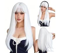 Parrucca Lunga E Diritta Con Frangia Piena - Capelli Sintetici A Cuffia Color Champagne, Elegante Da Indossare Ogni Giorno, Adatta A Tutte Le Forme(O)