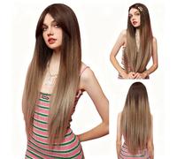 Parrucca Lunga E Diritta Con Frangia Piena - Capelli Sintetici A Cuffia Color Champagne, Elegante Da Indossare Ogni Giorno, Adatta A Tutte Le Forme(I)