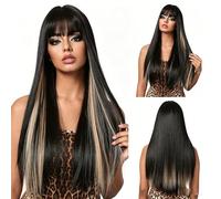 Parrucca Lunga E Diritta Con Frangia Piena - Capelli Sintetici A Cuffia Color Champagne, Elegante Da Indossare Ogni Giorno, Adatta A Tutte Le Forme(K)