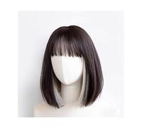 Parrucca lunga e dritta con frangia, parrucca corta e dritta per donne bianche, parrucca Bobo sintetica, parrucca castano freddo, parrucca per feste quotidiane, cosplay,Black Mix Grey
