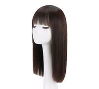 Parrucca lunga e dritta con frangia piatta, fascia per capelli, parrucche per uso quotidiano, per donne, parrucca caschetto, capelli umani, 45 cm/18 pollici, capelli natu,Brown