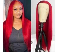 Parrucca lunga e liscia da donna parrucca frontale in pizzo parrucca frontale per capelli sintetici usati quotidianamente parrucche per cosplay in pizzo rosso 35 45,7 cm