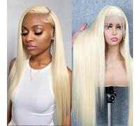 Parrucca lunga e liscia da donna, parrucca frontale in pizzo per uso quotidiano, capelli sintetici, parrucca per cosplay 613 bionda 61 cm, pizzo frontale