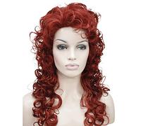 Parrucca lunga e riccia con bouffant per donne, con fronte scoperta, in pizzo, per cosplay, feste e moda, onda riccia, 50 cm/19,7 pollici, regolabile,wine red color
