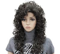 Parrucca lunga e riccia con bouffant per donne, con fronte scoperta, in pizzo, per cosplay, feste e moda, onda riccia, 50 cm/19,7 pollici, regolabile,dark brown