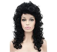 Parrucca lunga e riccia con bouffant per donne, con fronte scoperta, in pizzo, per cosplay, feste e moda, onda riccia, 50 cm/19,7 pollici, regolabile,black