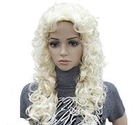 Parrucca lunga e riccia con bouffant per donne, con fronte scoperta, in pizzo, per cosplay, feste e moda, onda riccia, 50 cm/19,7 pollici, regolabile,light white