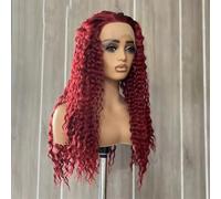 Parrucca lunga e riccia da donna, parrucca sintetica con attaccatura frontale in pizzo naturale, per uso quotidiano, parrucca cosplay bordeaux 66 cm, pizzo frontale
