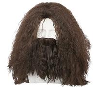 Parrucca lunga e riccia marrone con barba mago ondulata parrucca per costume cosplay parrucche per costume di Halloween da uomo