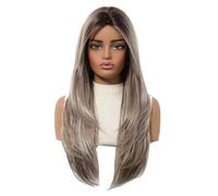 Parrucca Lunga Grigia Sfumata Per Donna, Parrucche Lisce Con Riga Centrale Da 24 Pollici, Fibra Sintetica Resistente Al Calore Dall'aspetto Naturale Per L'uso Quotidiano Alle Feste