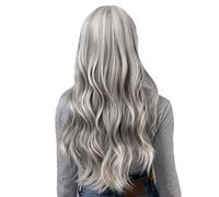 Parrucca Lunga Grigio Bianco Ombré Per Donna, Parrucca Ondulata Da 26 Pollici Con Frangia, Parrucca in Fibra Sintetica Resistente Al Calore Dall'aspetto Naturale Per L'uso Quotidiano Alle Feste