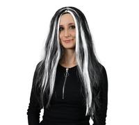 Parrucca lunga in bianco e nero con motivo da strega