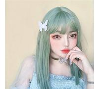 Parrucca lunga Lolita Lady's Girl Dolce carino verde menta Lolita con frangia Parrucca Cosplay + Parrucca gratis T65