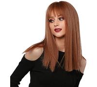 Parrucca lunga marrone da donna con botto evidenziare parrucche di media lunghezza sintetica con radici scure per feste quotidiane Cosplay