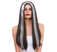 Parrucca Lunga Nera Con Striscia Argento Costume Da Halloween Morticia