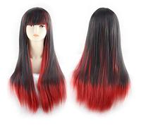 Parrucca lunga nera dritta rossa RTGFS con frangia sintetica Harajuku Lolita capelli anime parrucche cosplay per le donne spedizione gratuita nero rosso