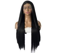 Parrucca lunga nera per donna - sintetica e dritta con frangia, fibra resistente al calore, ideale per Halloween feste (13 x 4,24 pollici)