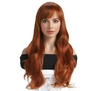 Parrucca lunga ondulata a strati con frangia per tenda, 61 cm, parte centrale del corpo, parrucca sintetica per uso quotidiano, aggiunge volume (arancione)