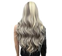 Parrucca Lunga Ondulata Bianca Sfumata Per Donna, Parrucca Riccia Con Riga Centrale Da 30", Fibra Sintetica Resistente Al Calore Per L'uso Quotidiano Alle Feste