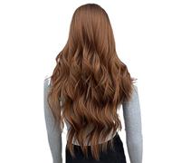 Parrucca Lunga Ondulata Color Ambra Per Donna, Parrucche Naturali Ricce Con Riga Centrale Da 30", Fibra Sintetica Resistente Al Calore Per L'uso Quotidiano Alle Feste