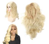 Parrucca lunga ondulata con radice bionda centrale per cosplay, feste e styling quotidiano