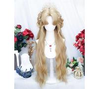 Parrucca Lunga Ondulata Da Donna Pittura A Olio Personaggio Acconciatura Fascia Completa Jk Lolita Parrucche Capelli Sintetici Resistenti Al Calore Con Frangia Per La Festa Di Halloween (Oro)