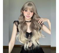 Parrucca Lunga Ondulata Per Le Donne Parrucca Sintetica Ondulata Lattea Marrone Ombre A Testa Piena Con Frangia Dritta, 27 Pollici